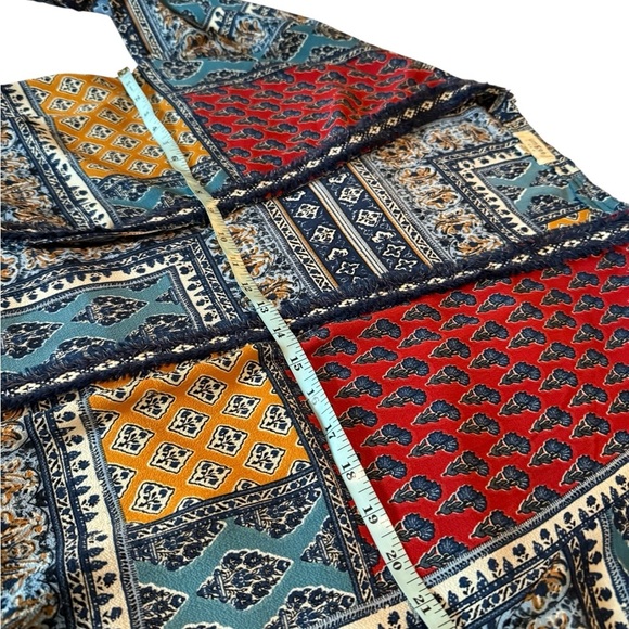 Umgee Open Fringe Hem Cardigan Kimono Patchwork Mix Print S/M Red Blue Yellow - Picture 10 of 14